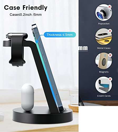 3 in 1 Fast Wireless Charging Station Compatible With iPhone 13/12/11, Dock Stand With Clock for Watch Series & AirPods (Adapter Included) 4