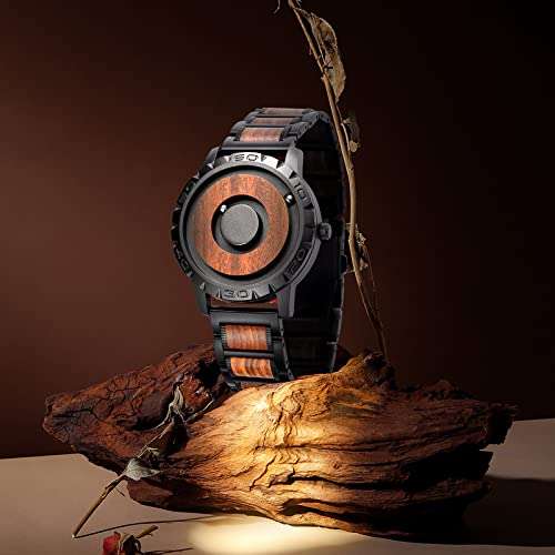 EUTOUR Watches Men's Watch Magnet Watch No Glass Ball Bearing Quartz Wristwatch for Men with Wood Bracelet -40mm 3