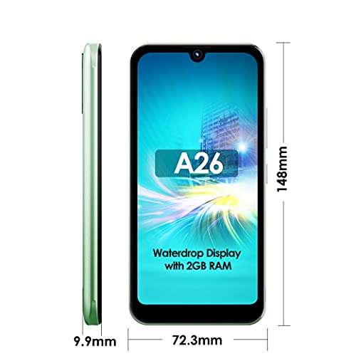 itel A26 (Gradation Green, 5.7'' HD+ IPS Waterdrop Display, 2GB RAM, 32GB ROM, Speedy Face Unlock) (A571L) 5