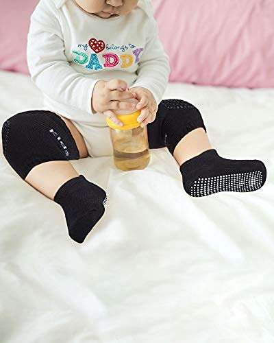 10 Pairs Baby Crawling Anti-Slip Knee Pads and Anti-Slip Baby Socks Set Unisex Toddler Knee Protectors Non Slip Ankle Socks (Chic Colors) 6