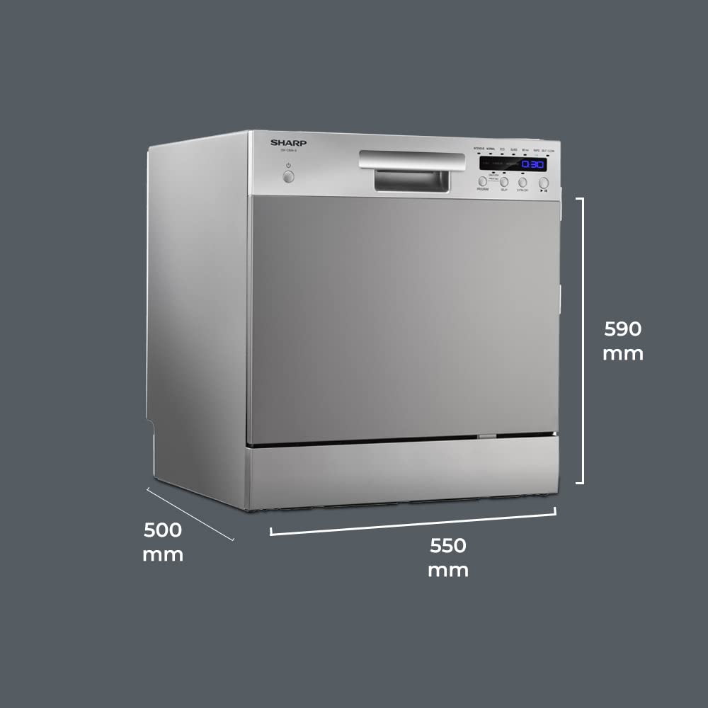 SHARP 8 Place Setting Table-Top Dishwasher (Self-Clean Mode, 4-Step Wash Cycles, Extra Dry Feature, LED Digital Display, Chrome Handle) 3