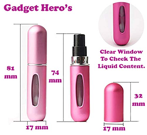 Gadget Hero's Mini Refillable Perfume Atomizer. TSA Flight Approved 5ml Portable Perfume Bottles Sprayer. (Matt Hot Pink) 5
