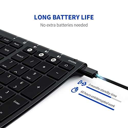 Bluetooth Keyboard for Mac OS, Rechargeable Multi-Device Wireless Keyboard, Ultra Slim Full Size Keyboard with Number Pad, for iPad, iPhone, Mac, iOS, Android, Windows, Laptop, PC, Desktop-Black 5