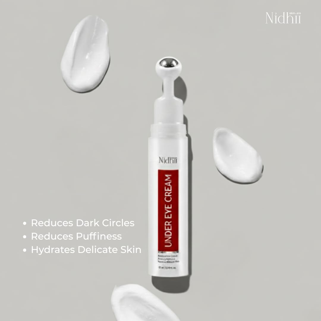 Nidhii Skincare Under Eye Cream for Dark Circles, Puffiness & Fine Lines | With Caffeine, Alpha Arbutin & Ceramides | Hydrating Eye Gel for Women & Men | 15gm 3