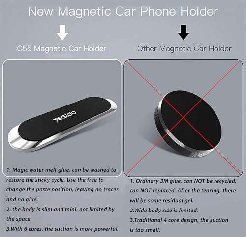 Magnetic Phone Car Mount, Dashboard Holder Car Compatible Mini Strip Magnet Phone Car Mount , Rotating Magnetic Suction Mobile Phone Holder with All Smartphone and Tablets Cell Phone Car Kits. 5