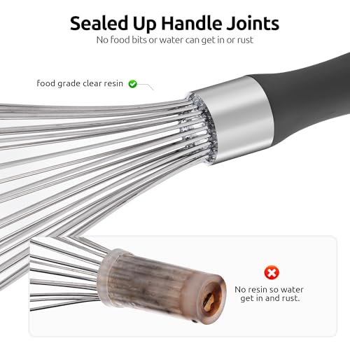 U-Taste Balloon Whisk for Cooking: 18/10 Stainless Steel Kitchen Wire Whisk, 12in Large Heavy Duty Egg Beater, Manual Mixing Tool with 12 High Flex Wires for Stirring, Blending Sauce (Black) 3