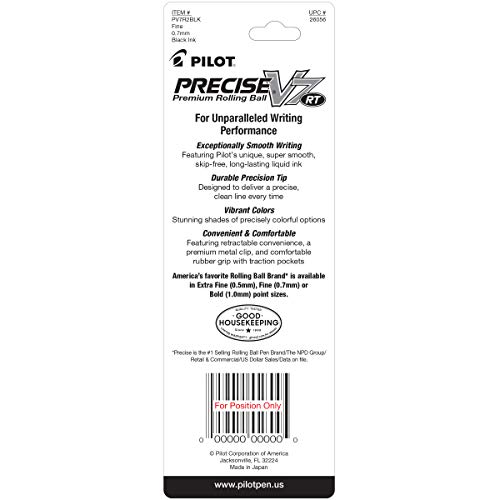 Pilot Precise V7 RT Retractable Rolling Ball Pen, Fine Point, 2-Pack, Black Ink (26056) 2