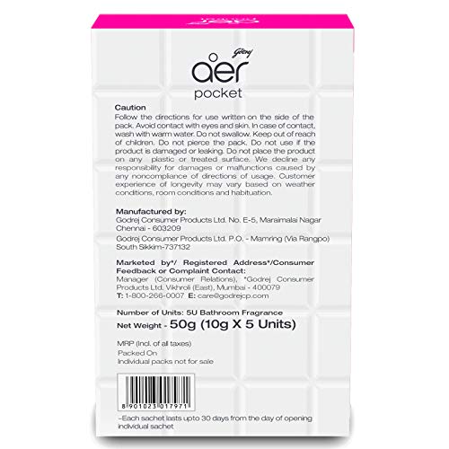 Godrej aer Smart Matic - BLUETOOTH ENABLED Automatic Air Freshener Kit, Alive 225ml (134g) and Godrej aer pocket, Bathroom Air Fragrance - Assorted Pack of 5 (5x10g) 6