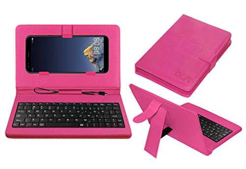 ACM Keyboard Case Compatible with Infocus Vision 3 Mobile Flip Cover Stand Plug & Play Device for Study & Gaming Pink 1