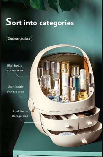 TRAY Style Cosmetics Box Makeup Organizer/Box Handheld Extra Large Capacity Space Saving Storage Box Desk Makeup Storage Box Organizer Drawer Holder Container with Door Lid 4