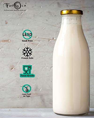 FAVOLA Hygienic Air Tight Glass Water Bottle, Milk Bottle, Juice Bottle with Air Tight Cap (Pack of 12) - 1000 ml (1 LTR) 5