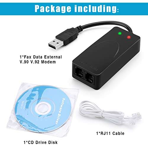 AGPtek External USB 2.0 3 in 1 Data Voice Dial Up Modem 56K V.92 V.90 CX93010 WIN7 Receive Send Fax on Computer with RJ11 Cable 3