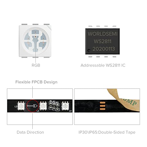 BTF-LIGHTING WS2811 DC24V 32FT Addressable RGB LED Strip 600LEDs 100Pixels Dream Color Black PCB IP30 Non-Waterproof Works with Arduino/Respberry/etc Prevent Voltage Droping(No Adapter or Controller) 5