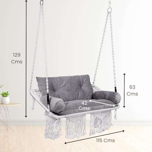 Swingzy Make in India Hammock Hanging Rope Swing-Comfort Durable Yard Striped Foldable Hanging Swing/Hanging Bed for Camping & Outdoor Activities, Indoor Backyards Single Person (197 cm x 80 cm, Red) 2