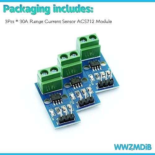 WWZMDiB 3 Pcs ACS712 30A Current Sensor with Indicator Light Compatible with for Arduino Raspberry Pi ESP32 STM 2