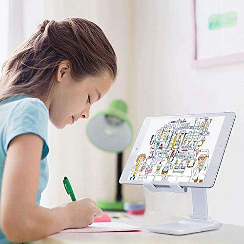 KPNG Foldable Cell Phone Stand, Fully Foldable Angle Height Adjustable Phone Holder Stand for Desk,Cradle,Desktop Tablet Stand Compatible with All Smartphones/iPhone/iPad/Tablets/Kindle (White) 5