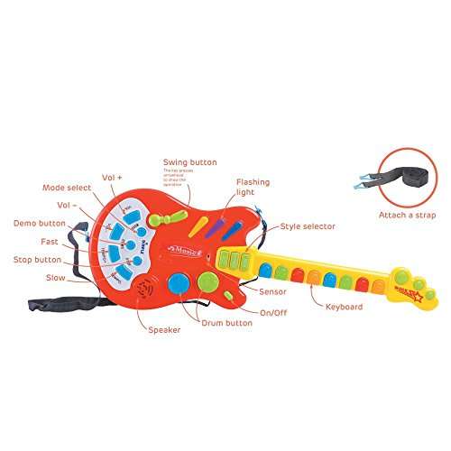 Dimple Kids Handheld Musical Electronic Toy Guitar for Children Plays Music, Rock, Drum & Electric Sounds Best Toy & Gift for Girls & Boys (Red) (Single) 2