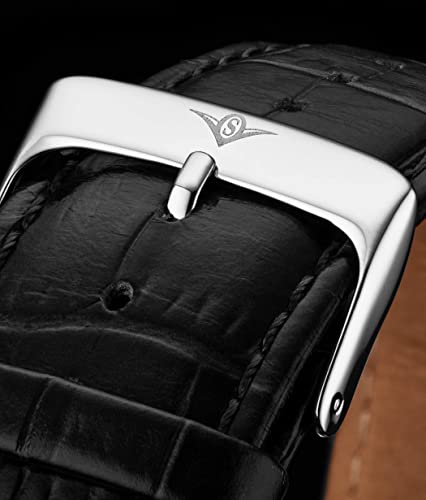 Stuhrling Original Legacy Men's Automatic Watch Stainless Steel 46 MM Case Genuine Leather Strap Watch Black 6