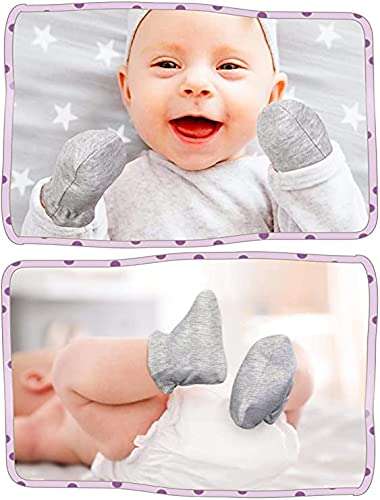 Newborn Infant baby Ankle Socks Mittens Set Cotton Cute Cozy Crew Sock Gloves for Baby Boy Girls 0-12 Months (0-12 Months, 4-Color Set（White + pink + grey + blue grey）) 5