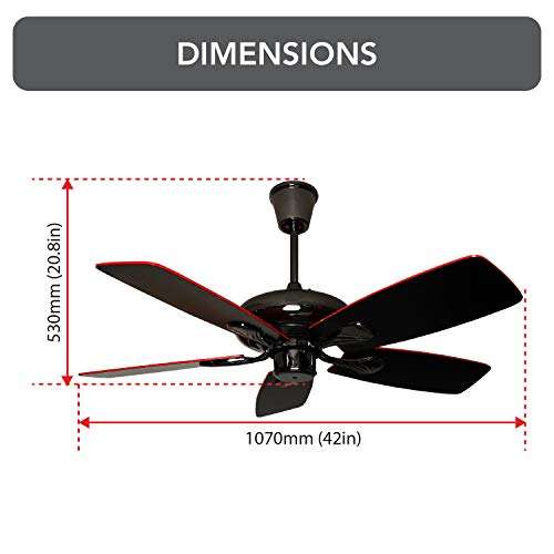 Fanzart Pluto - 42" Modern Ceiling Fan With 5 Reversible Special Wooden Red and Black Blades, Dual Colour Blades, Energy Saving Fan With Reversible Movement Without Noise (Black & Red) 6