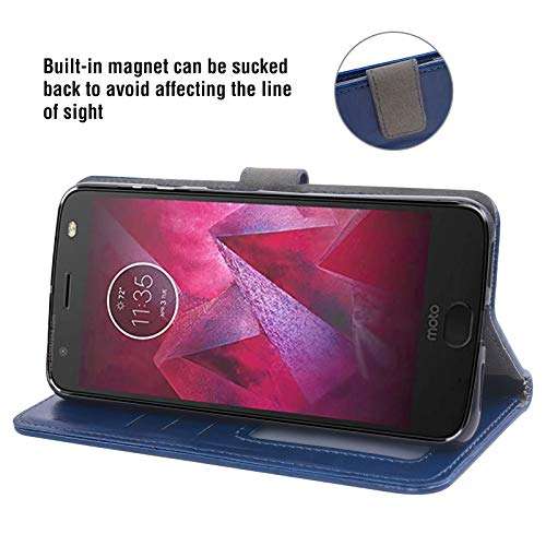 Asuwish Compatible with Moto Z2 Play Wallet Case Tempered Glass Screen Protector and Leather Flip Cover Card Holder Stand Phone Cases for Motorola MotoZ2Play Droid MotoZ2 2Play Z 2 2Z Z2play Blue 3