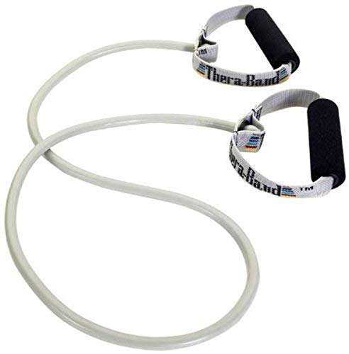 THERABAND Resistance Tubing with Soft Handles, Silver, Super Heavy Level, 50" Latex Stretch Resistance Bands for Exercise, Professional Workout Bands for Upper & Lower Body, Color-Coded Levels 1