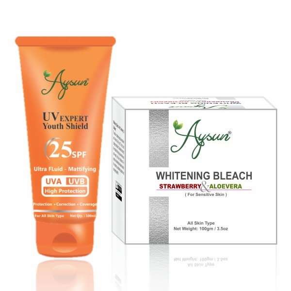 Aysun Combo Pack of UV Expert Youth Shield 25SPF & Whitening Bleach Strawberry-Aloevera Pack of 2 1