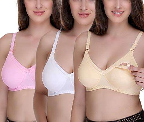 Sona Women's Cotton Minimiser Nursing Bra (FEEDINGBRA-04-SKIN-WHT-PINK-95B_Skin-wht-Pink_38) 1