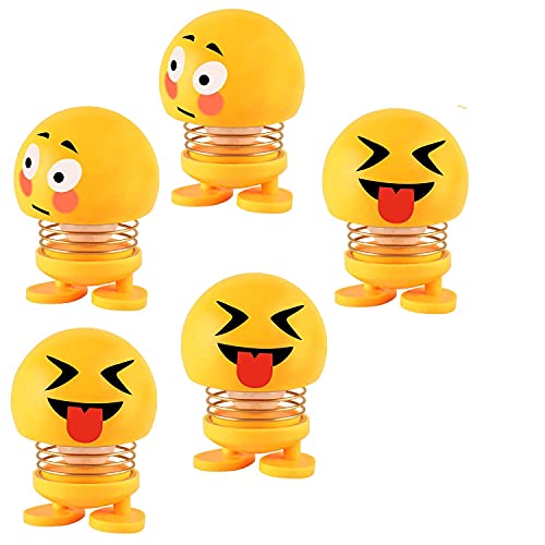 Allextreme EML005 Shaking Head Dance Toys Cute Emoji Springs Head Dolls, Funny Smiley Face with Colorful LED Light for Car, Decoration,Party (Random Expressions,5 Pcs)