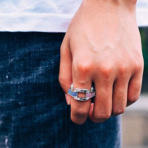 SHINY.U Men’s 14K Gold Plated Cluster Lab Diamond Eternity Band CZ Bling Square Anchor Link Ring Hip Hop (White Gold, 8) 5