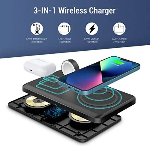 Wireless Charger, Wireless Charging Station Compatible with iPhone 13/13 Pro/12/12 Pro/11/11 Pro/SE/XS Max/XR/X/8,iWatch se/6/5/4/3/2, AirPods 2/ Pro 3