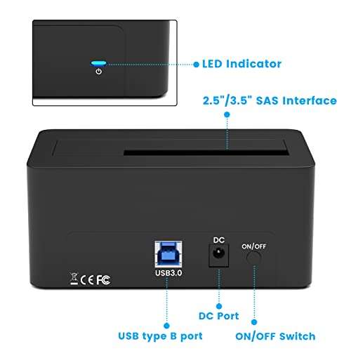 SAS to USB 3.0 Adapter, SAS/SATA Hard Drive Reader Enclosure Docking Station for 2.5/3.5 inch HDD SSD with 12V/2A Power Adapter 4