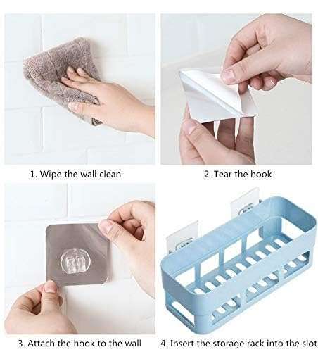 VARTI Multipurpose Plastic Bathroom Kitchen Office Organize Shelf Rack Shower Corner Caddy Basket with Strong Adhesive Magic Sticker (1Pcs) 5