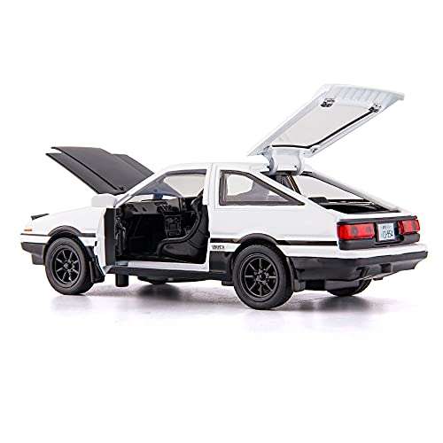 BDTCTK 1/32 AE86 Initial D Model Car, Zinc Alloy Pull Back Toy car with Sound and Light for Kids Boy Girl Gift(White) 6