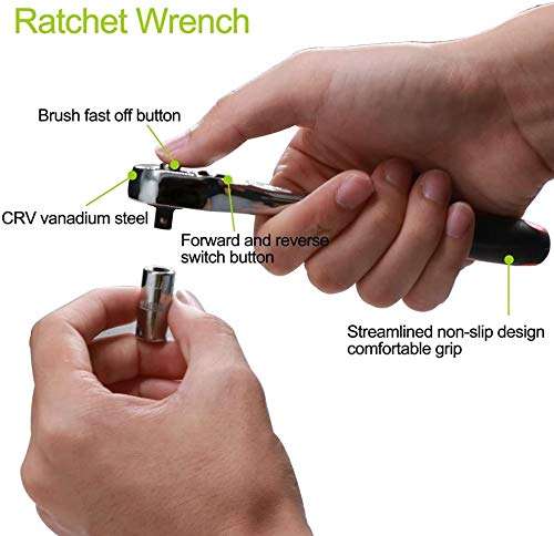 Prakal 46 Pcs 1/4" Drive Socket & Bit Set with Reversible Ratchet Bike Bicycle Tool Kit and Storage Case 5