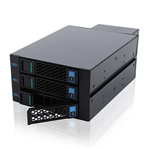 RackChoice Internal Hard Drive Enclosure 3x2.5”/3.5” SATA/SAS Hard Drive Backplane 6 Gbps HDD hotswap in 2xExternal 5.25" Bay 2