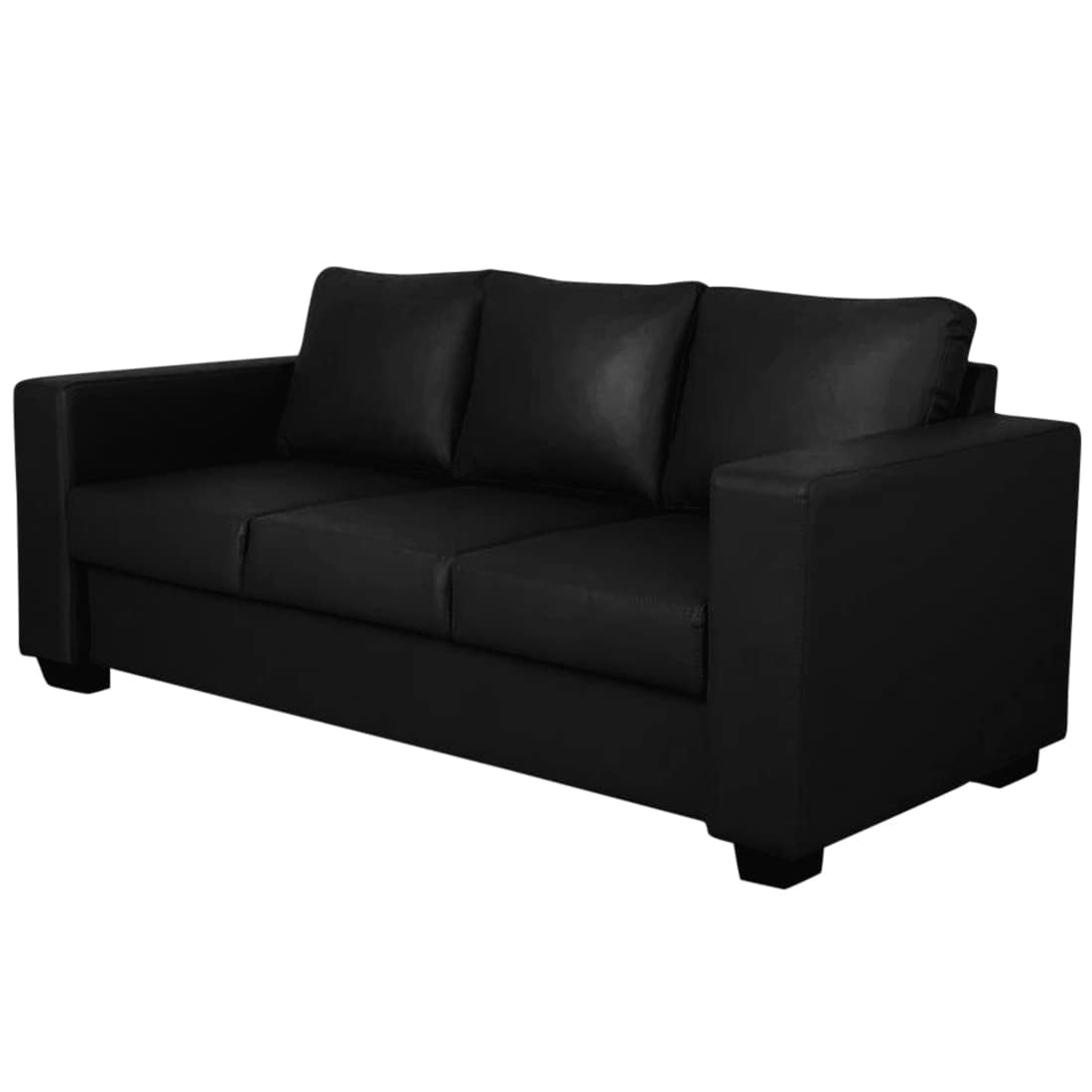 FURNY Harley 3 Seater Leatherette Sofa Set (Black) 5