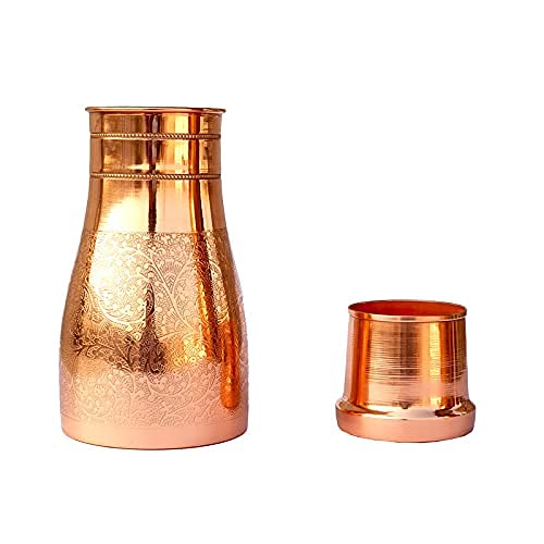 Copper World™ 100% Pure Copper Bedroom 1000 ml Water Bottle with Inbuilt Glass, Hammered Matt Finish for Drinkware and Storage Purpose Leak Proof Lid & Ayurvedic Health Benefits 4