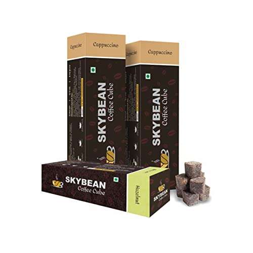 SKYBEAN Combo Pack CAPPUCCINO (Pack of 02) + HAZELNUT (Pack of 1) Coffee Cube - 100g each Pack 100% Pure Coffee, Suitable for Hot & Cold Coffee Drink 1