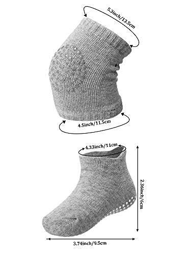 10 Pairs Baby Crawling Anti-Slip Knee Pads and Anti-Slip Baby Socks Set Unisex Toddler Knee Protectors Non Slip Ankle Socks (Chic Colors) 2