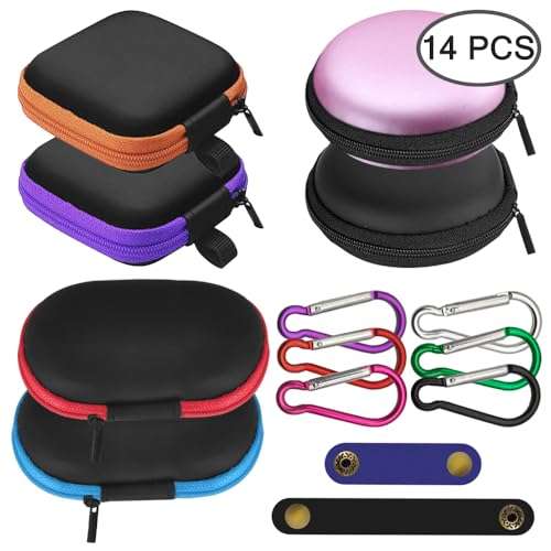 6 Pcs Portable Earbuds Case with Cable Clip & 2 Headphone Cable Clip, AIFUDA Mini Hard EVA Carrying Case Storage Bag for Earphone Earbuds Bluetooth Headset U Disk 2