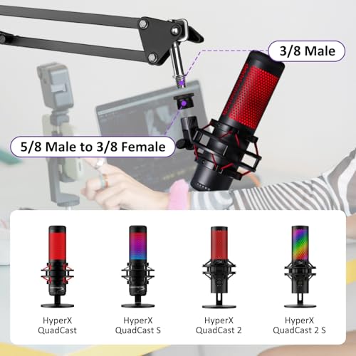 Rigych QuadCast Boom Arm Mic Stand, Adjustable Mic Arm Suspension Boom Scissor Microphone Stand for HyperX QuadCast S and 2 S RGB-USB, QuadCast 2 Condenser Microphone 4