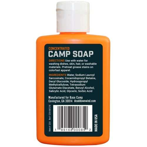 Dead Down Wind Base Camp Biodegradable Camp Soap | 4 Oz Bottle | Multipurpose Environmentally Safe Concentrated Cleaner | Use as a Body Wash or Dish Soap | All Natural Hunting & Camping Soap Orange 4