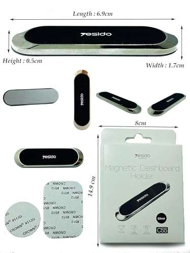 Magnetic Phone Car Mount, Dashboard Holder Car Compatible Mini Strip Magnet Phone Car Mount , Rotating Magnetic Suction Mobile Phone Holder with All Smartphone and Tablets Cell Phone Car Kits. 3