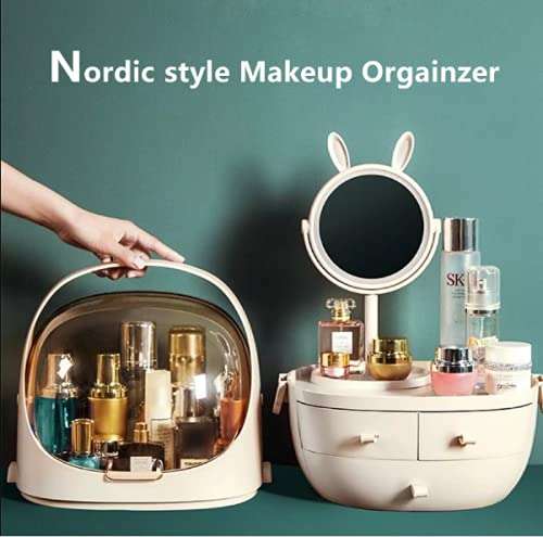 TRAY Style Cosmetics Box Makeup Organizer/Box Handheld Extra Large Capacity Space Saving Storage Box Desk Makeup Storage Box Organizer Drawer Holder Container with Door Lid 3