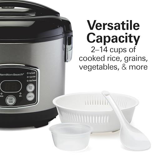 Hamilton Beach Digital Programmable Rice Cooker & Food Steamer, 14 Cups Cooked (7 Uncooked) With Steam & Rinse Basket, Stainless Steel (37548) 3