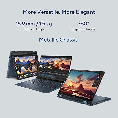 ASUS Zenbook 14 Flip OLED (2023), Intel Core i5-1340P 13th Gen, 14" (35.56 cm) 2.8K 90Hz OLED, Thin & Light Laptop (16GB/512GB SSD/Iris Xe/Win 11/Office 2021/75W Battery/Blue/1.5 kg), UP3404VA-KN542WS 4