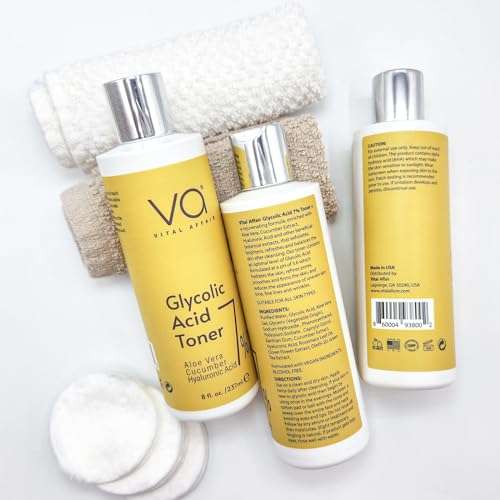 Glycolic Acid Toner for Face - Anti Aging, Pore Minimizer for Face, Exfoliating Toner - with Aloe Vera, Cucumber, Hyaluronic Acid - AHA - Alcohol Free - for All Skin Types - by Vital Affair. 3