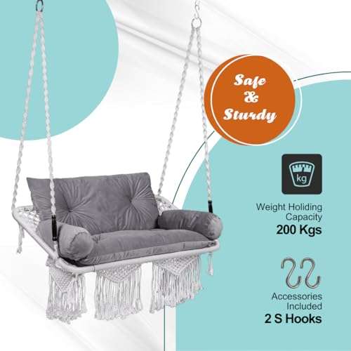 Swingzy Make in India Hammock Hanging Rope Swing-Comfort Durable Yard Striped Foldable Hanging Swing/Hanging Bed for Camping & Outdoor Activities, Indoor Backyards Single Person (197 cm x 80 cm, Red) 3