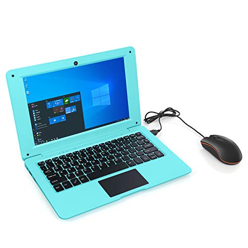 Goldengulf Portable 10.1 Inch Online Learning Laptop Windows 10 OS Pre-Installed Quad Core 32GB Netbook HDMI Webcam Office Netflix YouTube (Blue)